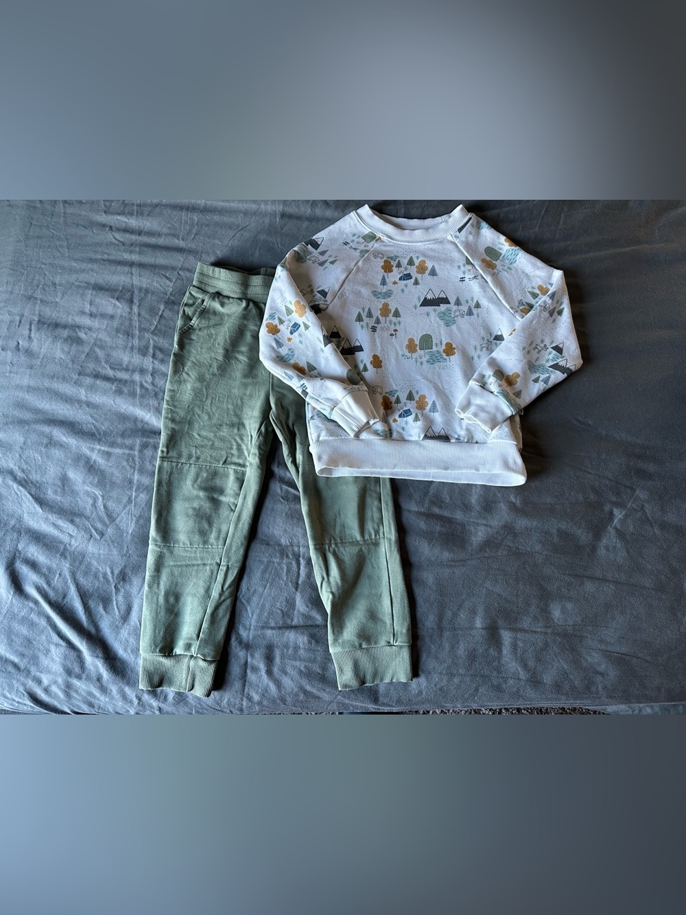 Little Sleepies Olive Green Kids Jogger Pants with Nature Print Top